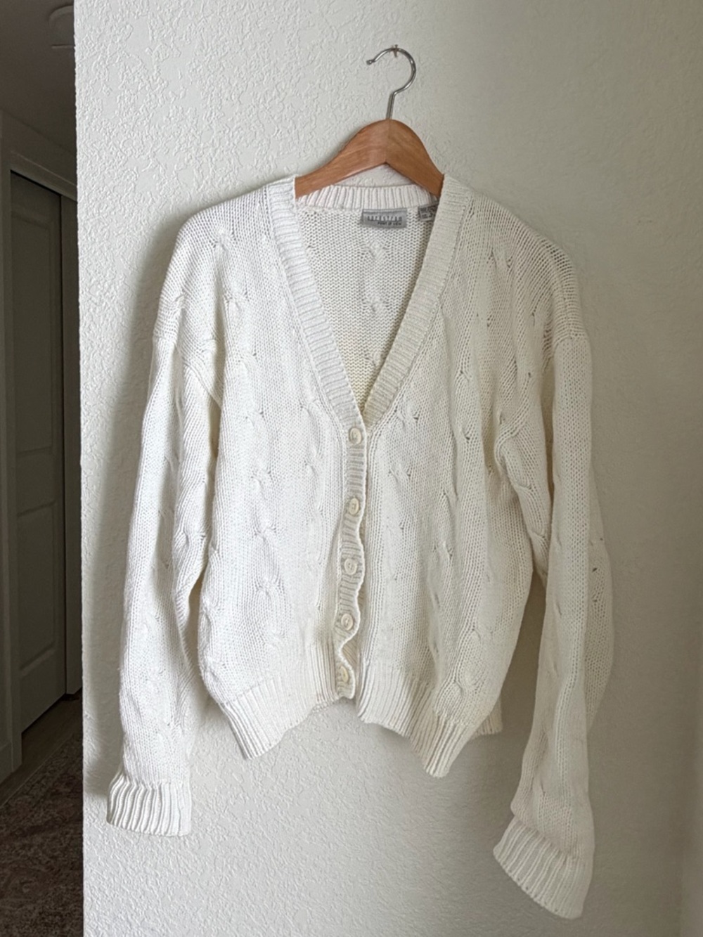 Nordstrom Cream Open-Front Cotton Cardigan Sweater